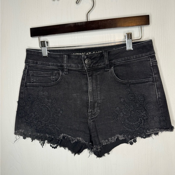 American Eagle Outfitters Pants - American Eagle High Rise Shortie Black Lace Jean Shorts